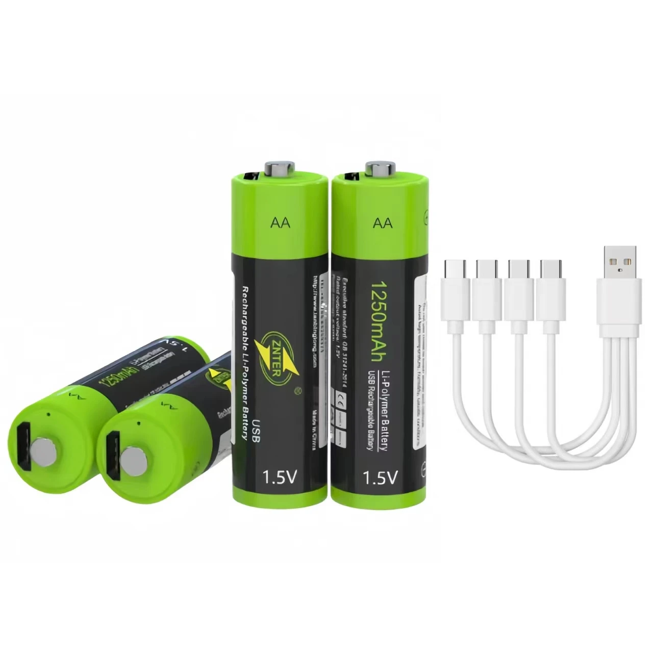 

ZNTER 4PCS USB AA Rechargeable Battery 1.5V 1250mAh Lithium Ion Battery Toy Remote Control Battery Lithium Polymer Battery