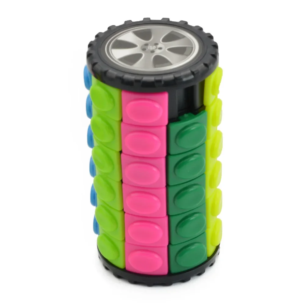 Cubo cilindrico magico rotante 3D colorato - Giocattolo puzzle sensoriale antistress a tema Babylon Tower per regali di compleanno per bambini