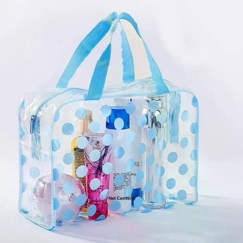 Transparent Polka Dot PVC Cosmetic Bag, Cute Animal Print Waterproof Portable Women Travel Toiletry Wash Bag Makeup Storage Orga