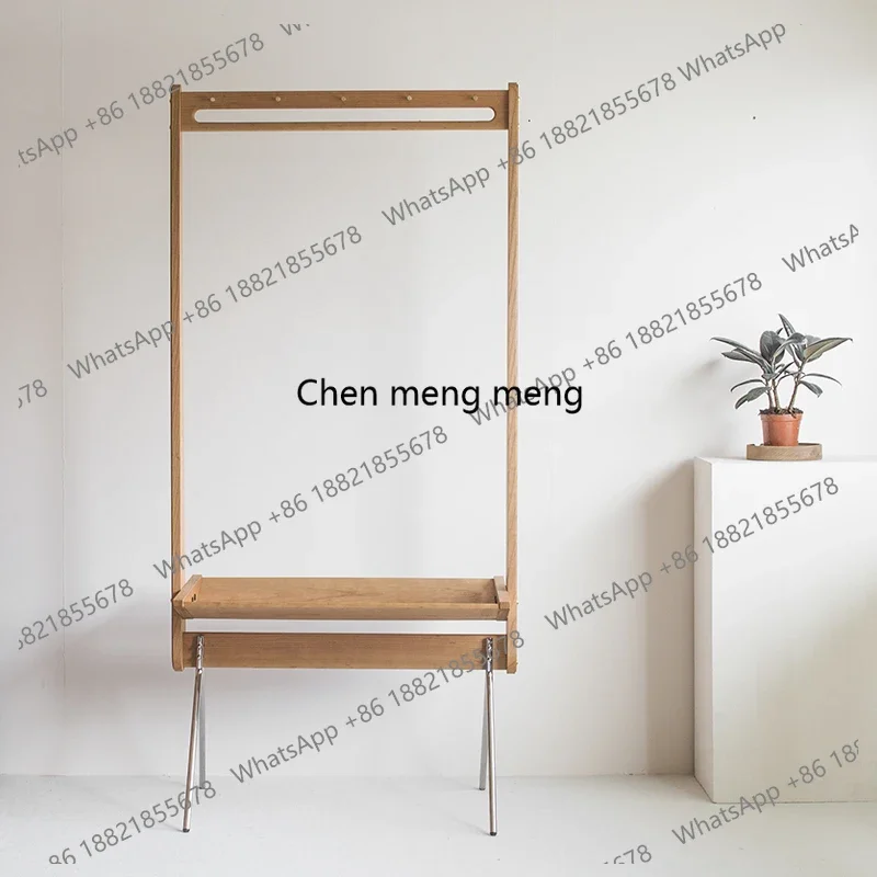 Retro floor coat rack stainless steel cherry wood with rack clothing storage