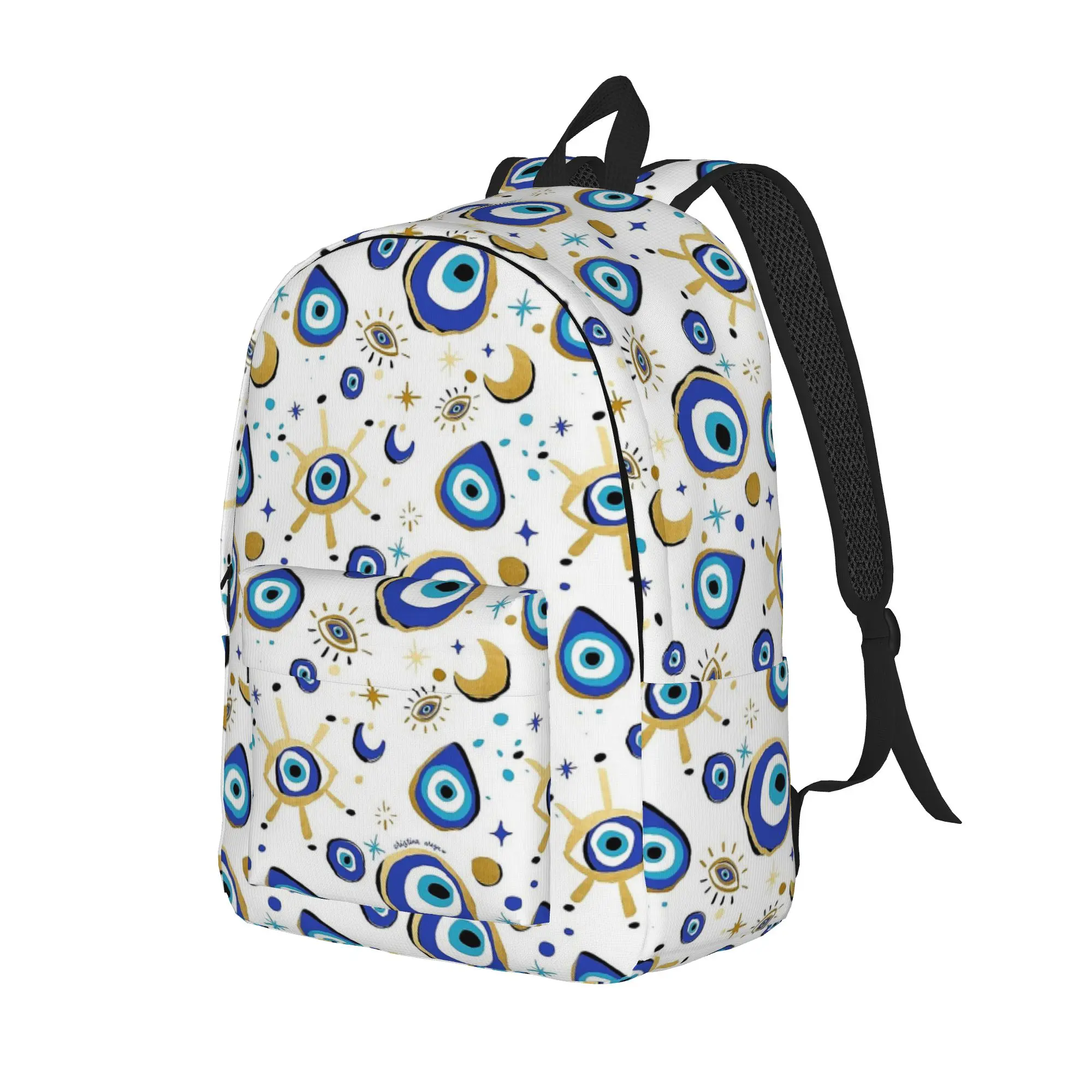 Blue Evil Eye Teenage Backpack Gift Student Business Greek Amulet Nazar Lucky Daypack for Men Women College Canvas Bags