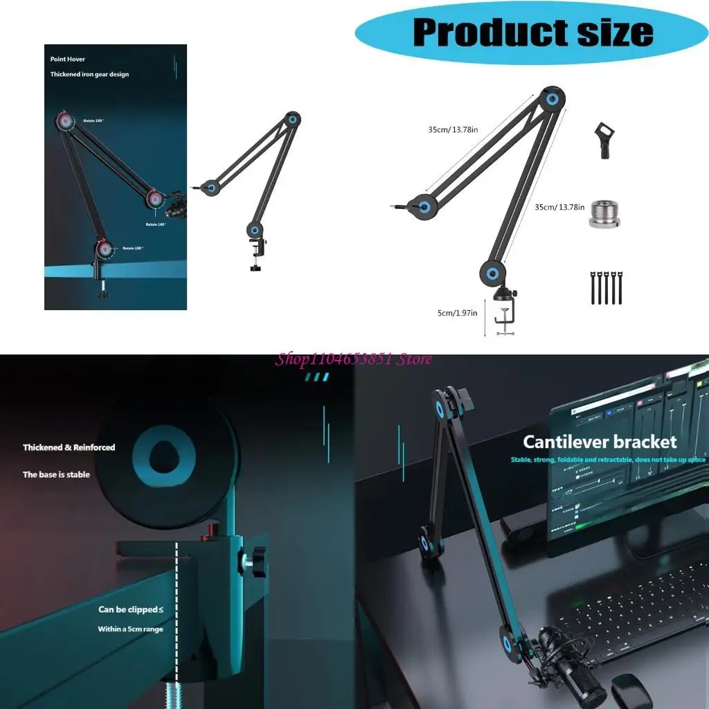 

Heavy Duty Alloy Desktop Microphone Boom Arm Stand Mount With 3 Section Adjustment 5/8Inch Adapter For Broadcasting