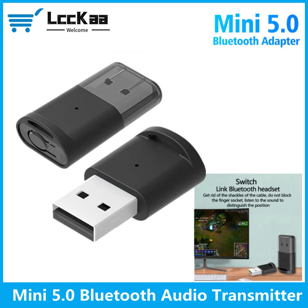 LccKaa USB Bluetooth 5.0 Dongle Adapter for PC Computer Speaker Wireless Mouse Music Audio Receiver Transmitter Bluetooth 5.0