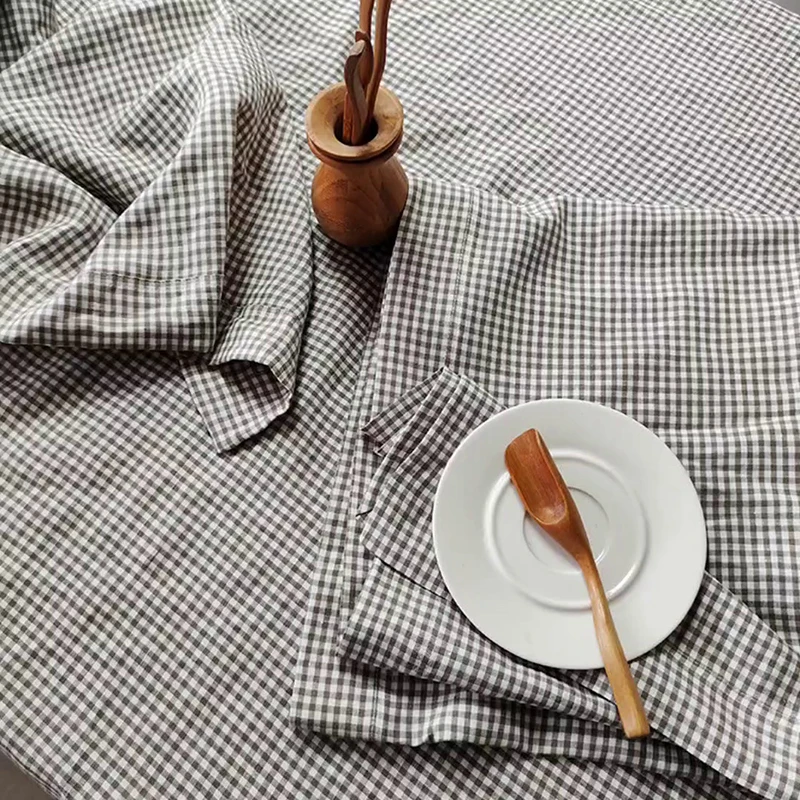 European Flax 100% Pure Linen Tablecloth Gingham Checkered Farmhouse Rustic Decoration Rectangle Tabletop Covers for Home TJ8191