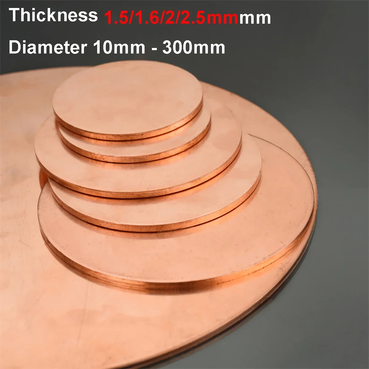 Thickness 1.5/1.6/2/2.5mm T2 Copper Sheet Plate Dia 10mm 15mm 20mm 25mm 30mm 35mm 40mm 45mm-300mm Copper Disc Round Plate Sheet