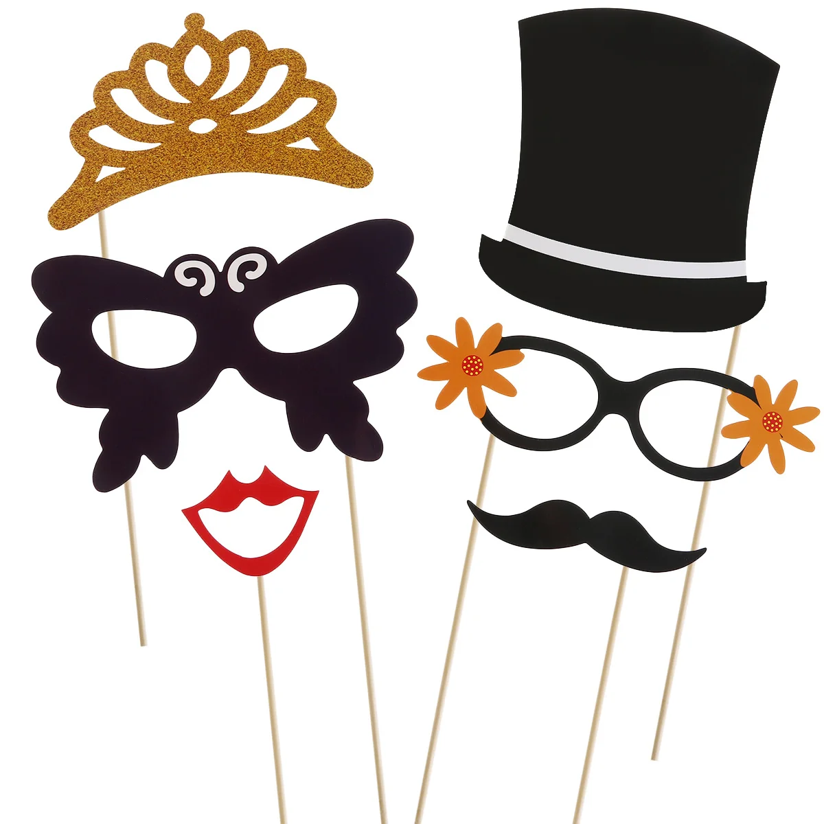 

60Pcs Photo Booth Props Kit Adult Party Favors with Colorful Glasses Mustache Beard Hat Bowtie Masks for Weddings Birthdays