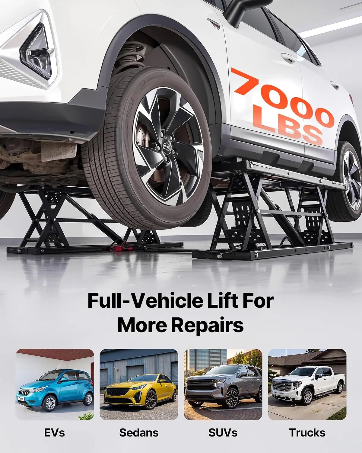 Portable Car Lift, 7000 lbs Capacity, Heavy Duty Steel Truck Lift with 26.8