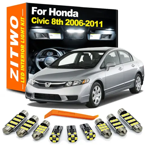 ZITWO 9Pcs Car Indoor Lamp For Honda Civic 8 MK8 8th Generation 2006 2007 2008 2009 2010 2011 LED Bulb Interior Plate Light Kit