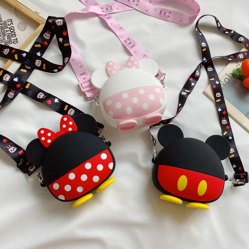 ดิสนีย์เด็กน่ารักกระเป๋าเล็ก Mickey Mouse Mickey Girl แบบพาดสะพายไหล่ข้างเดียวตุ๊กตา Dompet Koin เด็กคริสต์มาสของขวัญ