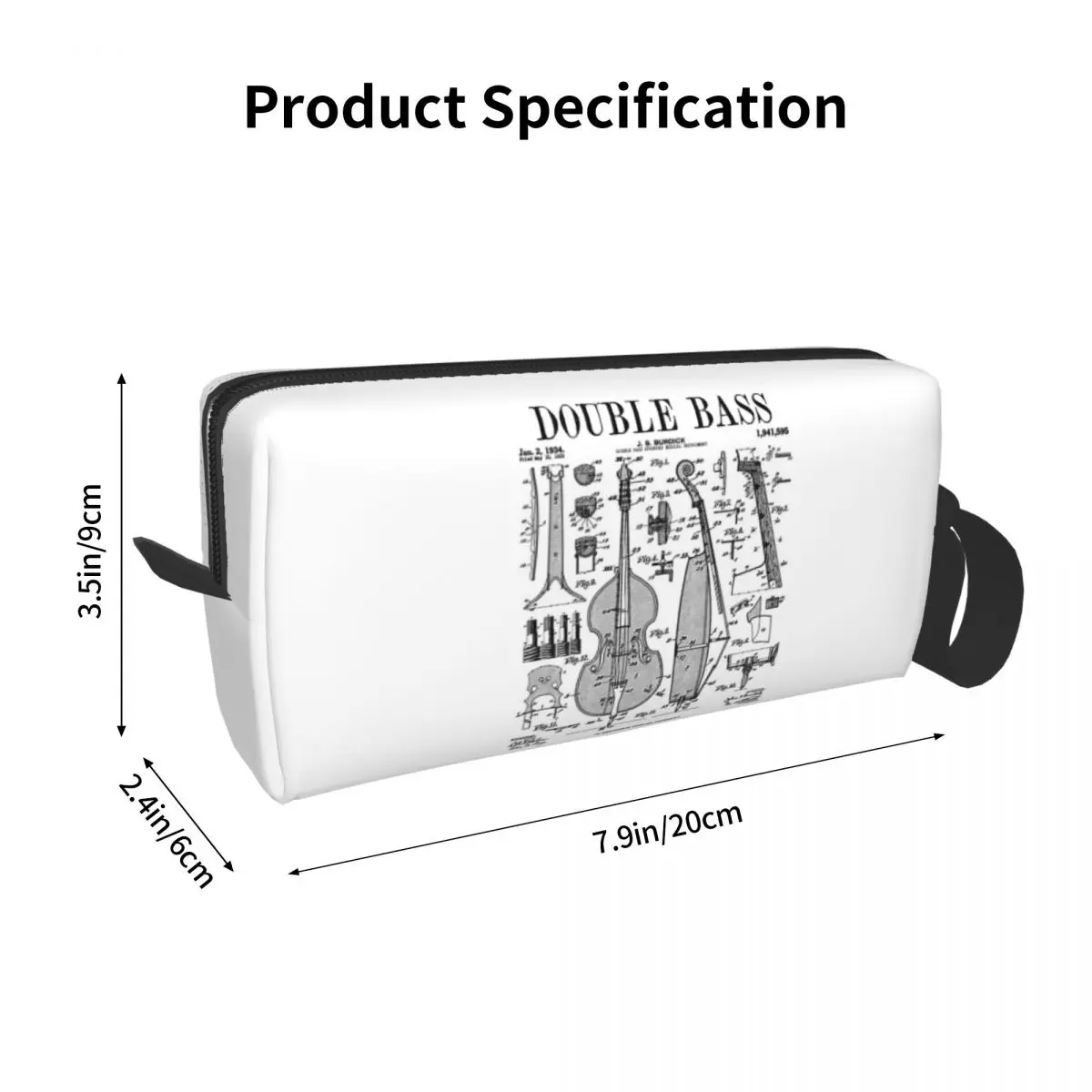 Double Bass Player Bassist Musical Instrument Patent Pencil Case for Pen Box Pencil Bag Stationery Supplies Organizer Pouch