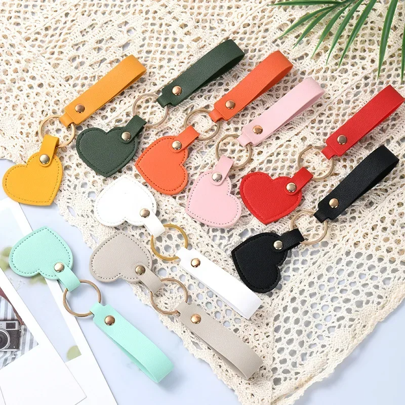 

Custom Logo Heart PU Leather Keychain Print Name Car Key Chain Laser Engrave Personalize Love Couple Keyring Bag Accessory