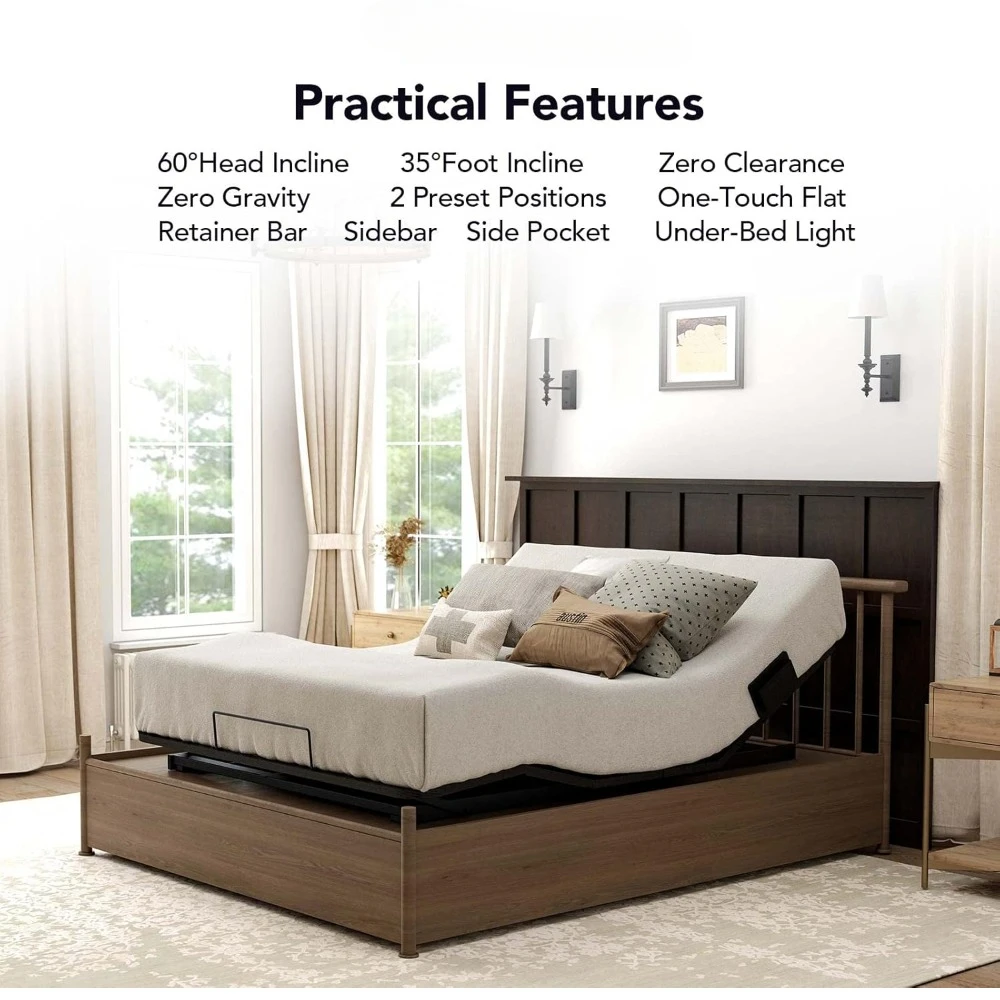 Adjustable Bed Frame Base, Wireless, Quick Assembly, Zero Clearance, Zero Gravity, Whisper Quiet Durable Motor, Mattress Holder