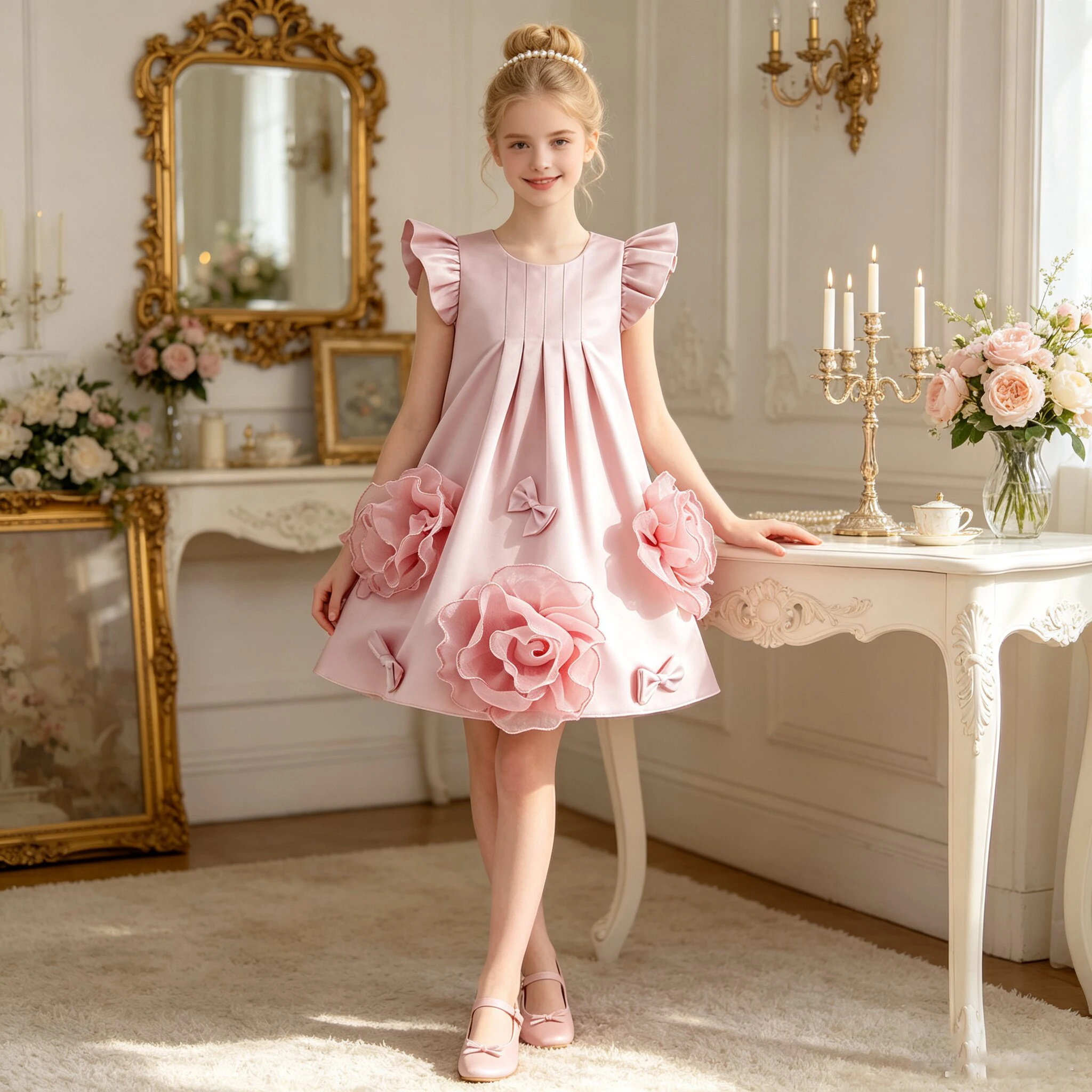 Elegant Flower Party Girls Dress Formal Wedding Bridesmaids Birthday Princess Dresses Girl First Communion Prom Costume Vestidos