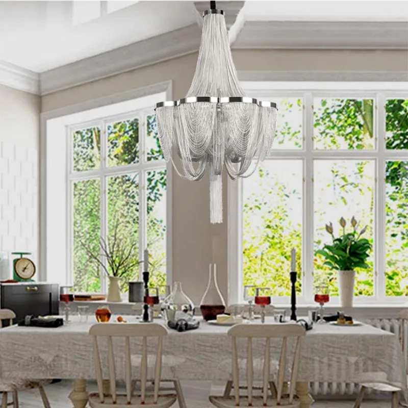 Postmodern aluminum chain chandelier fringed lamp living room dining room lamp bedroom lamp villa hotel club chandelier chain la