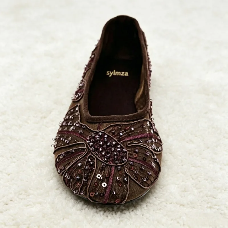 

Luxury Embroidered String Bead Mesh Ballet Flats for Women Fashion Round-Toe Hollow Mary Jane Shoes Summer Elegant Women Shoes