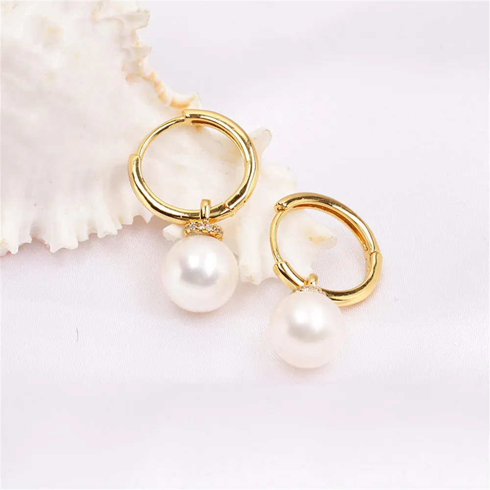 

Domestically Produced 14k Gold Plated Color Retention Activity Zircon Pearl Hollow Earrings DIY Accessories, Simple Female