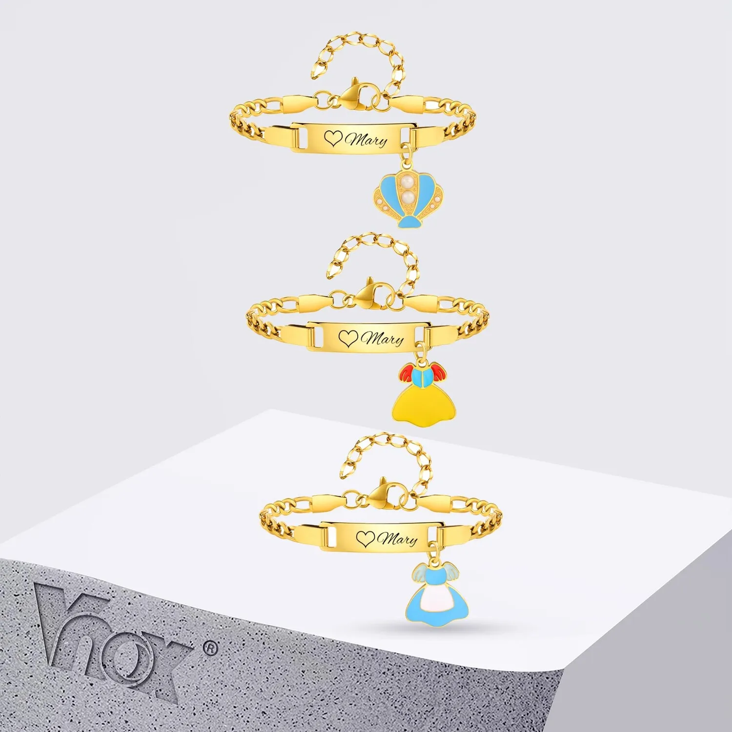 

Vnox Free Write Name Baby Bracelet With Cute Little Dress Pendant, Stainless Steel Short Chain Jewelry For Girls And Boys