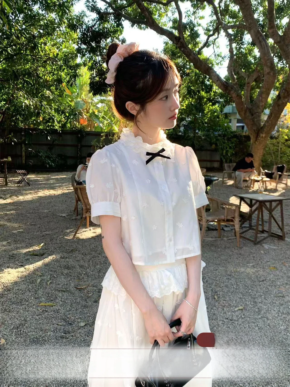 

MUCHA White Satin Embroidered Short Sleeve Shirt Women's High Waist Flounce Skirt Two-Piece Set Spring Summer Fashion