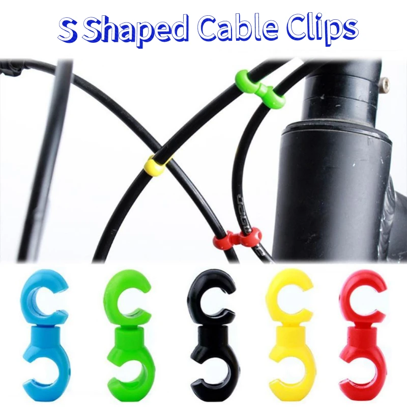 10PCS Bicycle S Shaped Brake Cable Clips Hose Hook Clips Bike Cross Cable Tidy Ties Holder Brake Derailleur Shift Clips Buckle