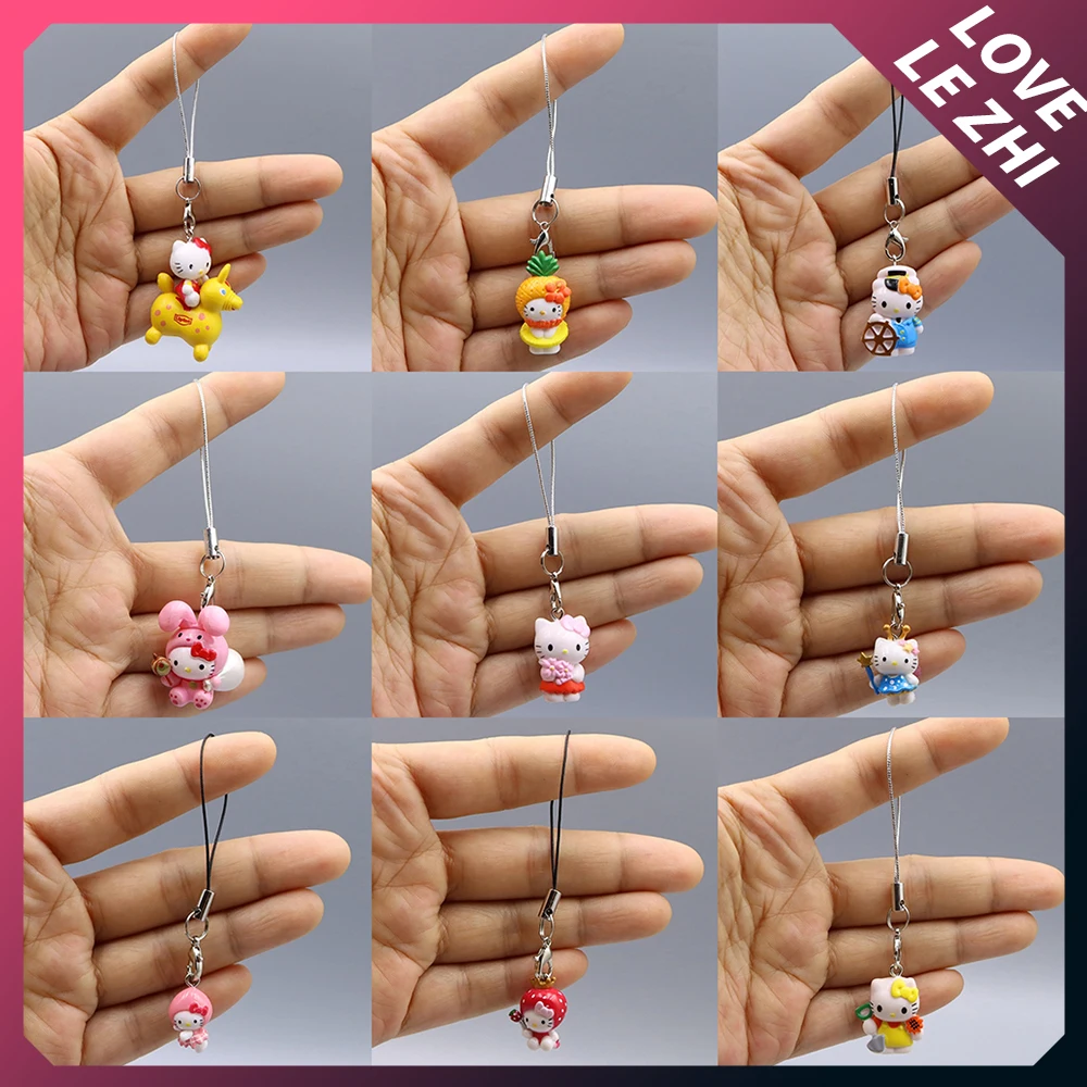 1Pcs Sanrio Kawaii Key Chain Cartoon Cute Backpack Pendant Rabbit Ears Strawberry Hat Hello Kitty Keychain Bag Decorative Gifts