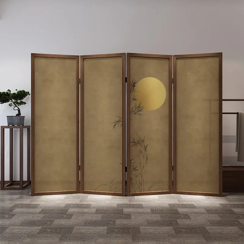 Bamboo Shadow Moon Folding Screen Living Room Tea Room Mobile Partition Solid Wood Room Bedroom New Chinese