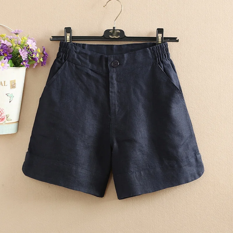 Women's Loose Shorts Cotton Linen Solid Color Wide Leg High Waisted Shorts Pants Casual Harajuku Summer Shorts 2021