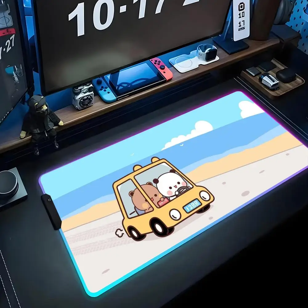 

Коврик для мыши с рисунком bubu dudu, игровой коврик для мыши RGB, большой светодиодный коврик для ПК, настольный коврик, светящийся коврик для мыши, большой коврик для клавиатуры, настольный коврик с