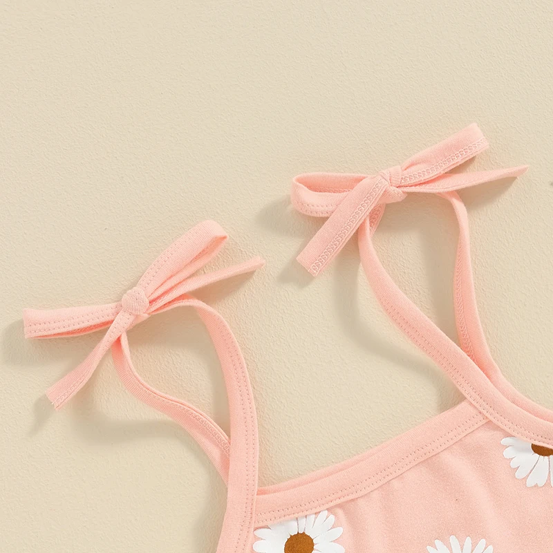 Toddler Girl Floral Print Romper Sleeveless Jumpsuit with Ruffle Straps and Wide Leg Pants Summer Overalls for Baby Girls