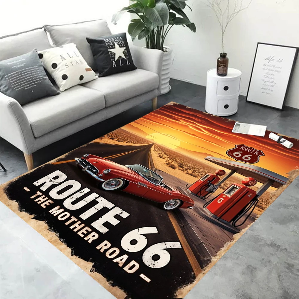 Vintage American Route 66 Highway Area Rug, Soft Non-Slip Indoor Outdoor Floor Mat for Entrance and Living Room Decor