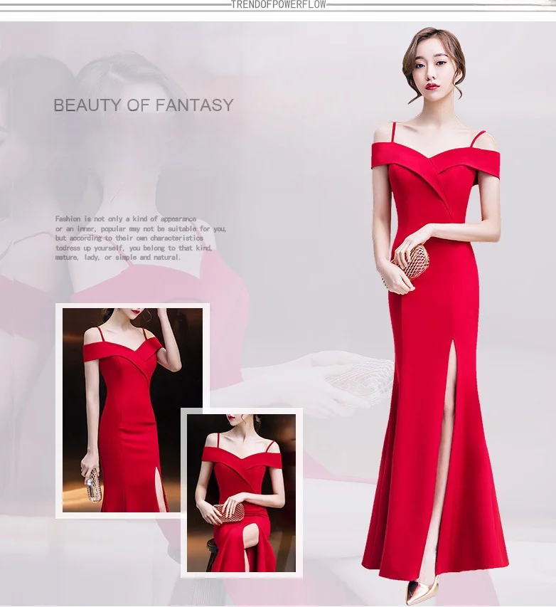 Robe de Bal Rouge en Queue de Poisson pour Femme, Tenue de Banquet Slim, Longue, Ouverte