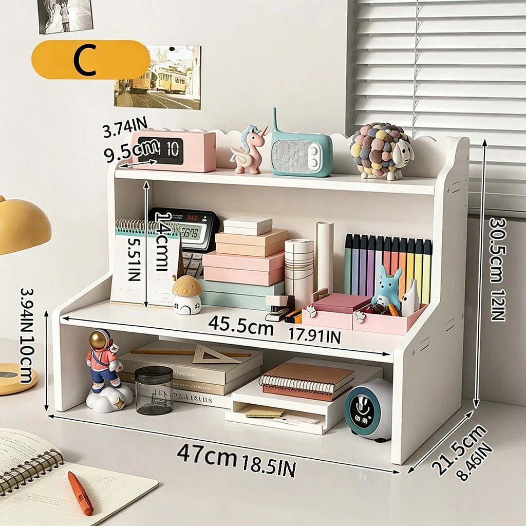 2-Tier Desktop Organizer Shelf for Office Desk, Multi-functional Storage Rack to Hold Books, Files and Stationery Supplies