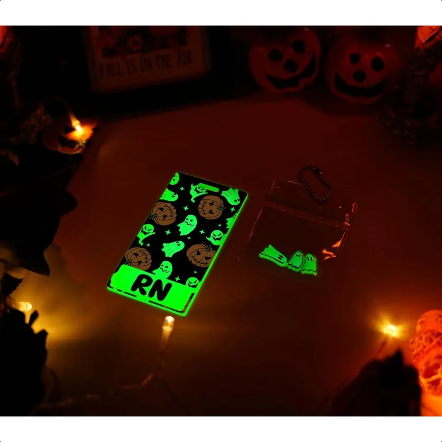 RNバッジバディカードホルダー パンプキン ゴースト ハロウィン 暗闇で光る 発光バッジバディ 収納袋付き 看護師 看護用品