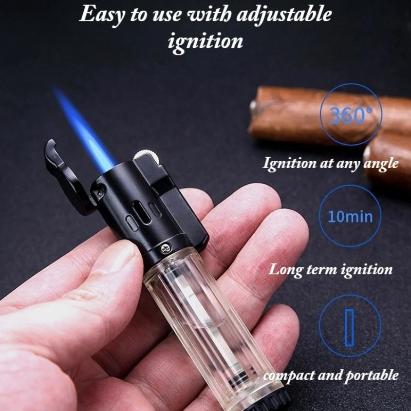 Briquet à gaz butane HONEST à flamme bleue, allumage direct, portable, coupe-vent, pour extérieur, cuisson, barbecue, cigares, cadeau créatif pour homme