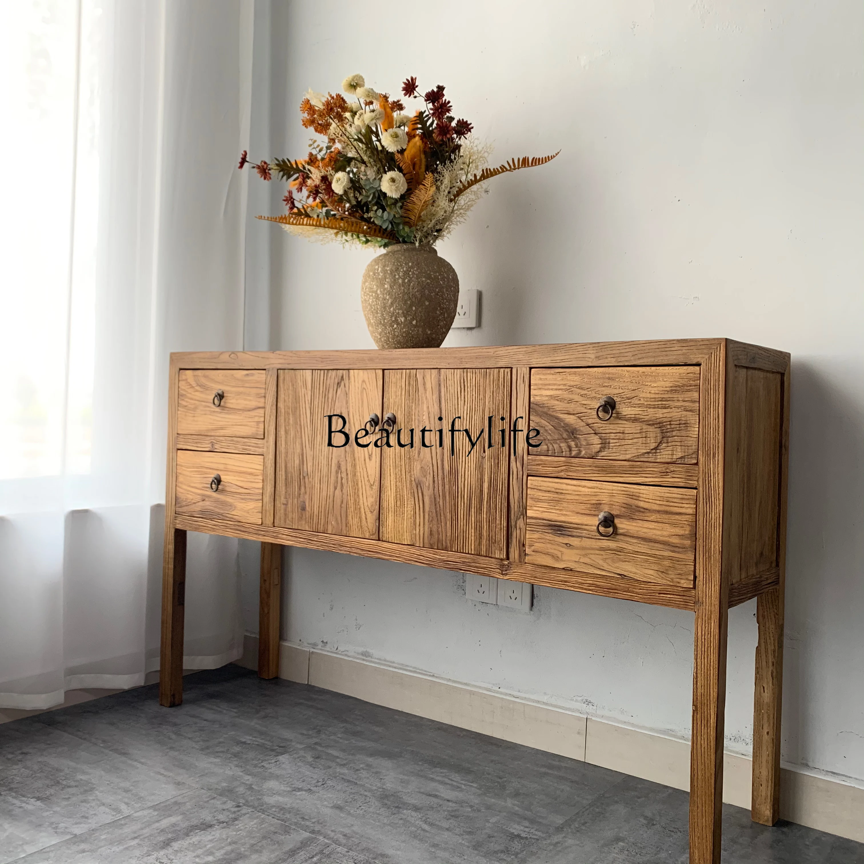 Old Elm Entrance Cabinet New Chinese High-Foot Foyer Console Tables