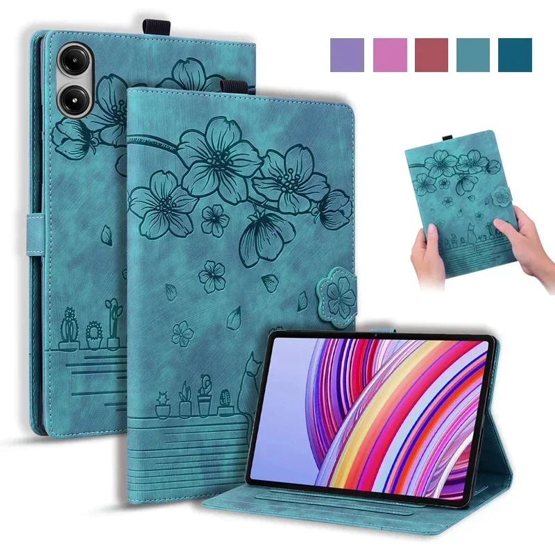 Cute Cat Flower Embossed for Xiaomi Redmi Pad 7 6 5 Pro SE Pro 12.1 PocoPad 12.1 11 10.6 8.7 Inch Soft Skin Feel Protect Cover