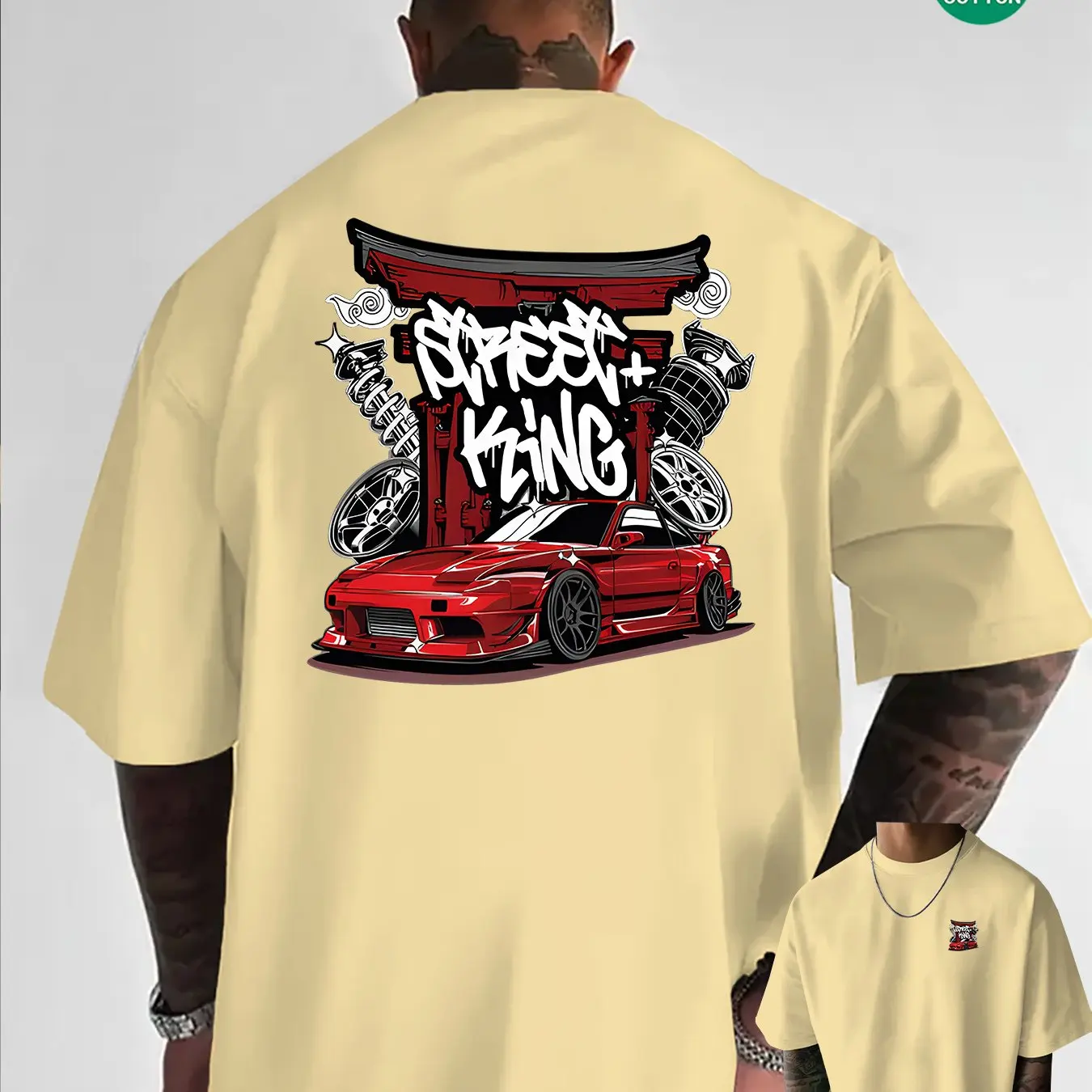 Japanischer Streetstyle für Herren: Speed ​ ​ King JDM Car Graphic T-Shirt, 100 % Baumwolle, Sommer-Graffiti-T-Shirt, lässiges Outdoor-Oberteil – Detail 8