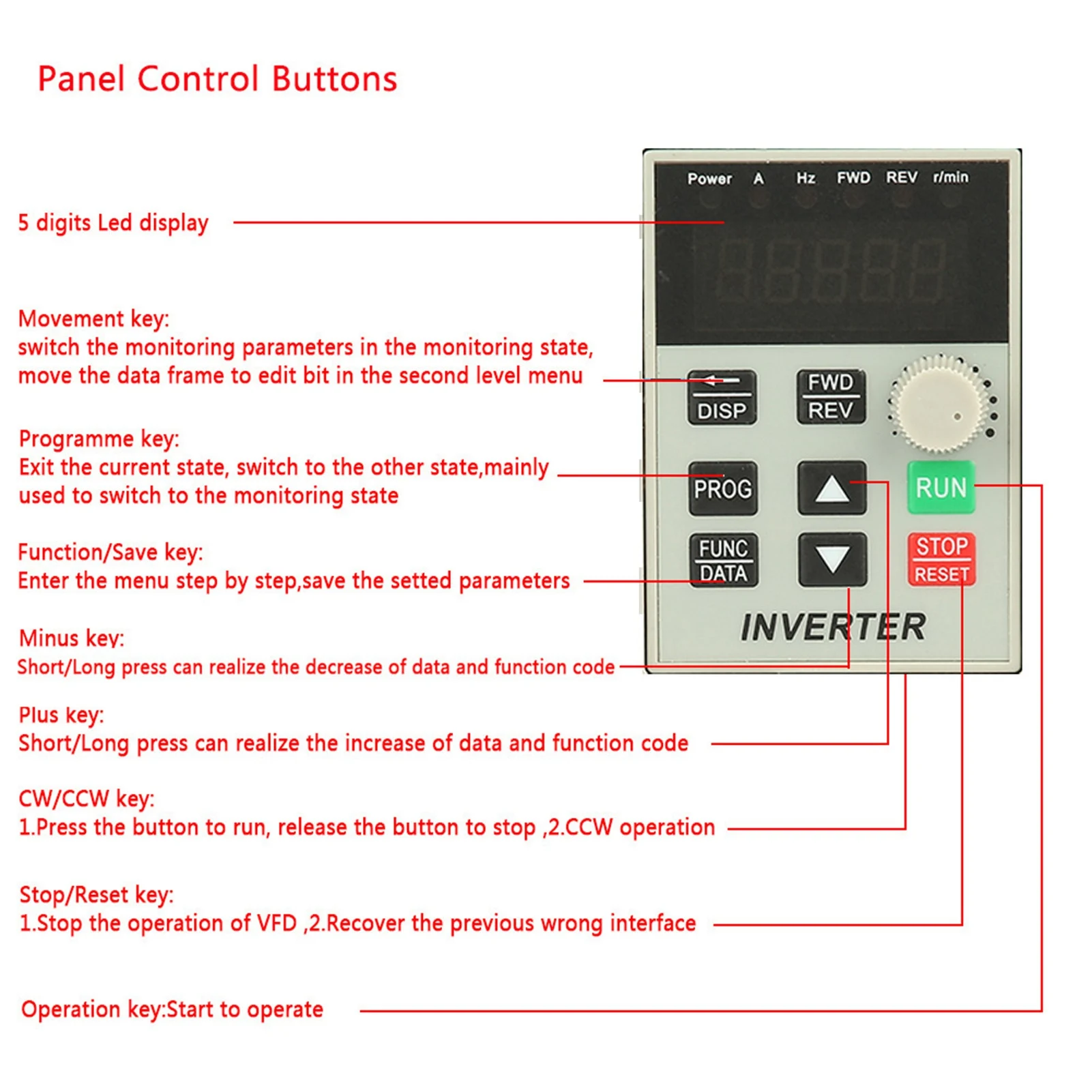 Adjustable Frequency Drive VFD 220VAC Single Phase Variable Frequency Drive VFD Speed Controller for 3 Phase 2.2kW AC Motor