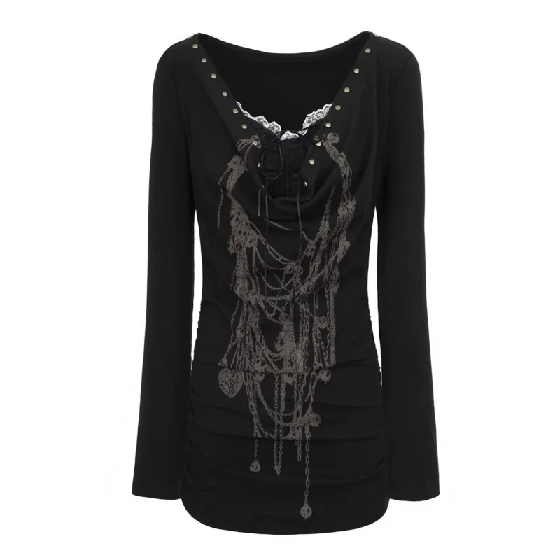 

Fake Two-piece Long-sleeved T-shirt Women's New Lace Splicing Slim Bottoming
