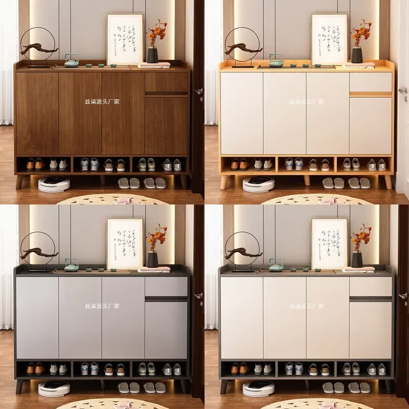 For Home Entrance Solid Wood Shoe Cabinet Dust-proof Chinese Style Entryway Storage Rack Modern