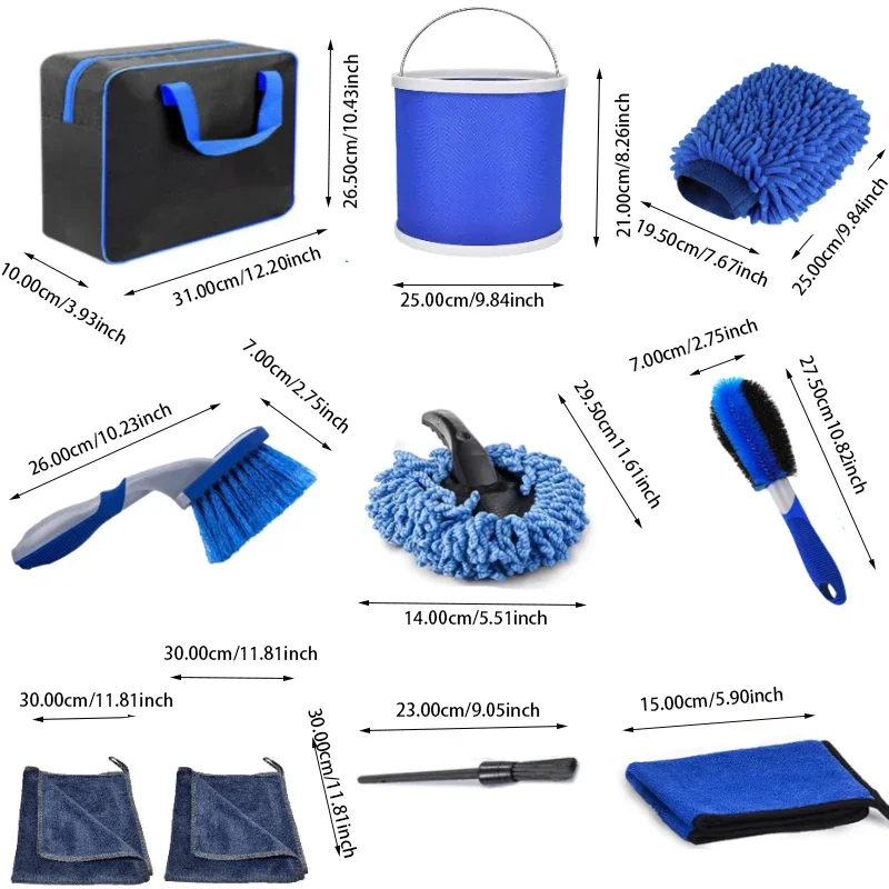 Car cleaning 10 sets of car wash brushes rubber wheel hub brush folding car wash bucket car wash brush set