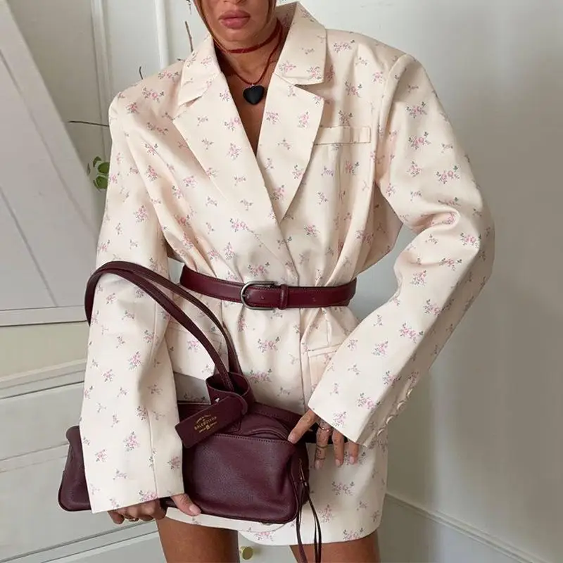 

Модный костюм-джатин с цветочным принтом и завязкой с длинными лацканами Sve, женская осенняя коллекция премиум-класса Sweet Sle