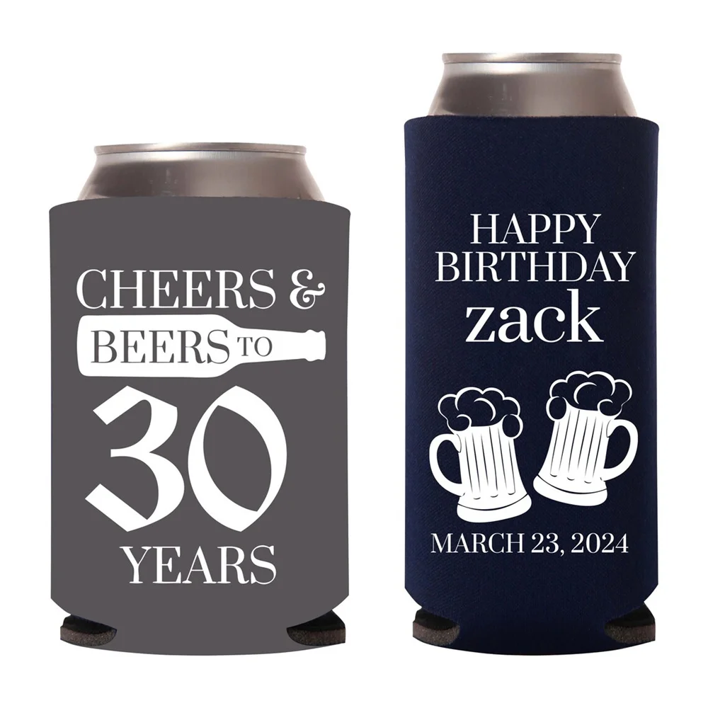 30th Birthday Can Coolers - Cheers and Beers to 30 Years Birthday Party Can Coolers - Customized Birthday Can Coolers for 30th B