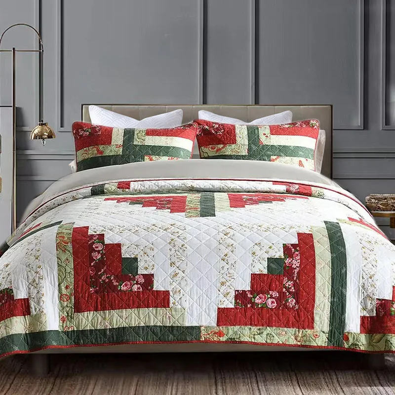 Classic Patchwork Cotton Quilt Set King Size 3PCS Bedspread on the Bed CHAUSUB Summer Quilted Coverlet Christmas Comforter