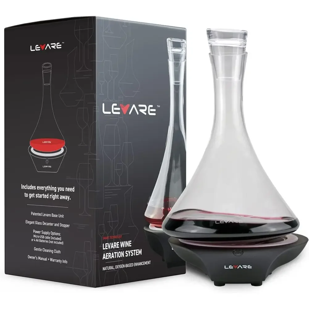 

Wine Decanter with Aerator - Durable Crystal Clear Decanter Glass with Stopper & Rotating Electric Wine Aerator System - Ideal G