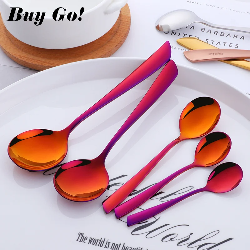 1Pc Stainless Steel Dessert Spoon Creative Handle Ice Cream Scoop Small Coffee Teaspoon Dinner Spoon Tableware Party Cutlery