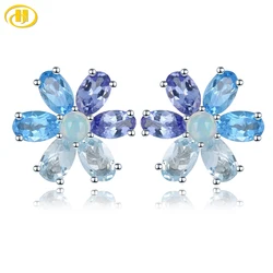 Natural Opal Tanzanite Sterling Silver Stud Earring 3 Carats Genuine Multicolor Gemstone Romantic Fine Jewelrys Women Gifts