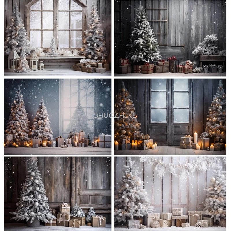 Christmas Day New Year Decoration Photography Backdrops Pinecones Snow Fireplace Xmas Tree Winter Holiday Party Background DT-10