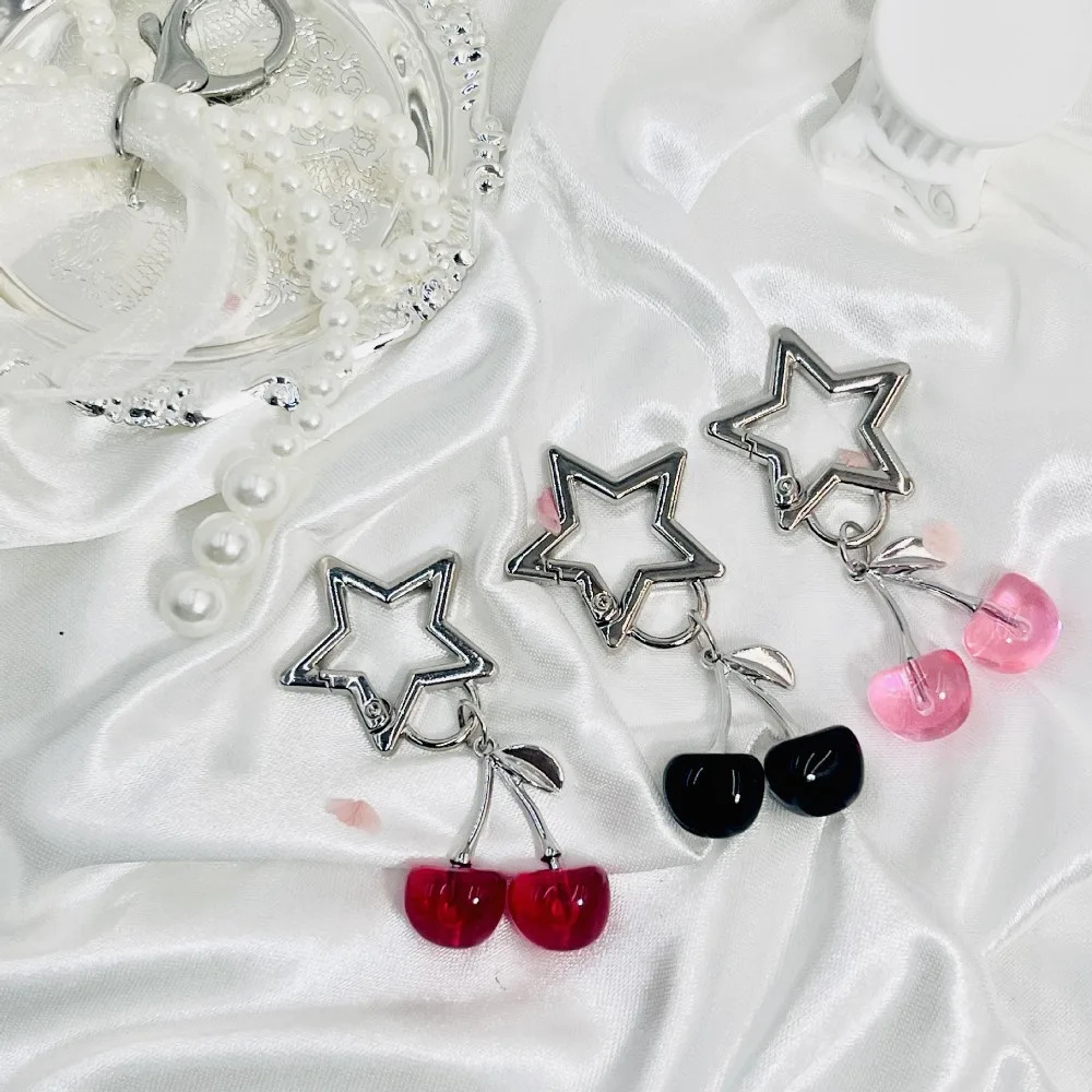 

Fashion Cute 3D Crystal Cherry Keyring Heart Star Pendant Keychain Women Girls Car Bag Key Ring Chain Jewelry Accessories Gifts