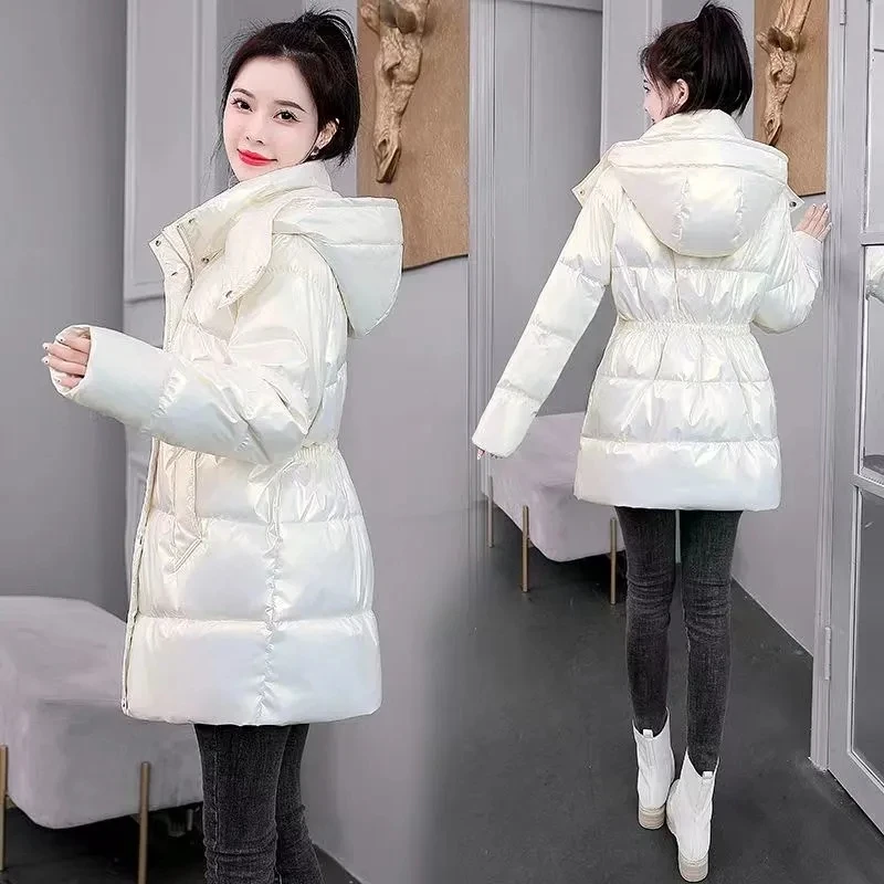 Wash-free Glossy Women\'s Down Cotton-padded Jacket 2024 Explosions Winter Female Korean Waist Coat Fashion Long Cotton Overcoat