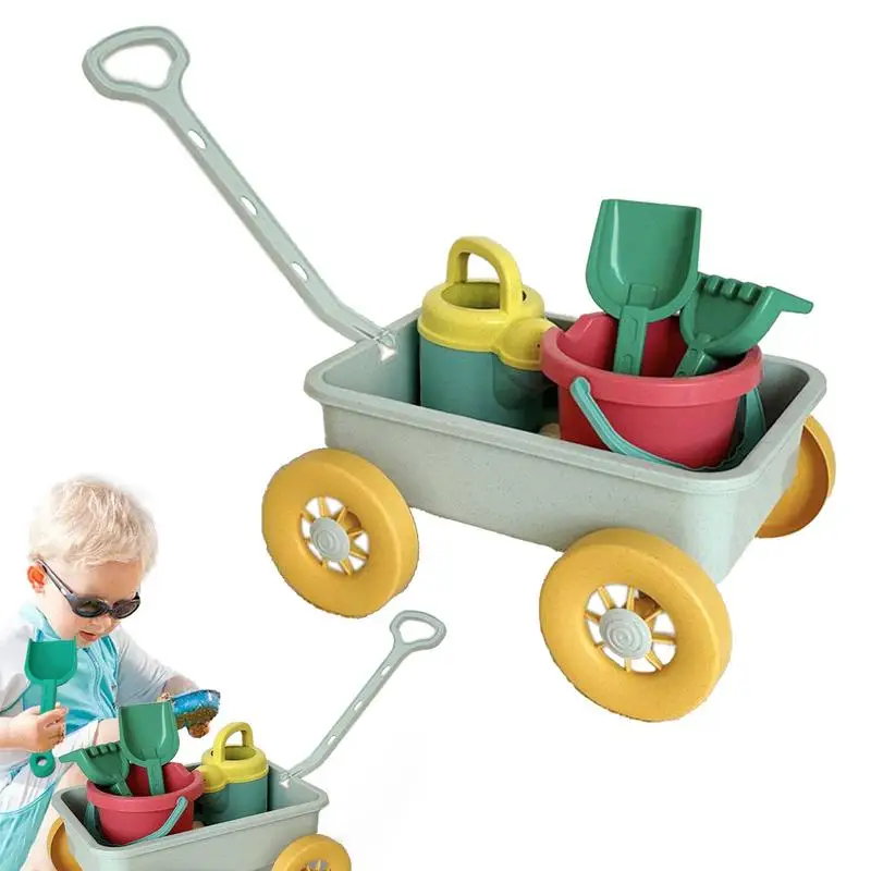 Toddler Beach Toys Early Learning Small Sand Toys with Trolley for Kids Fun Outdoor Playset for Seaside Beach Outside Camping